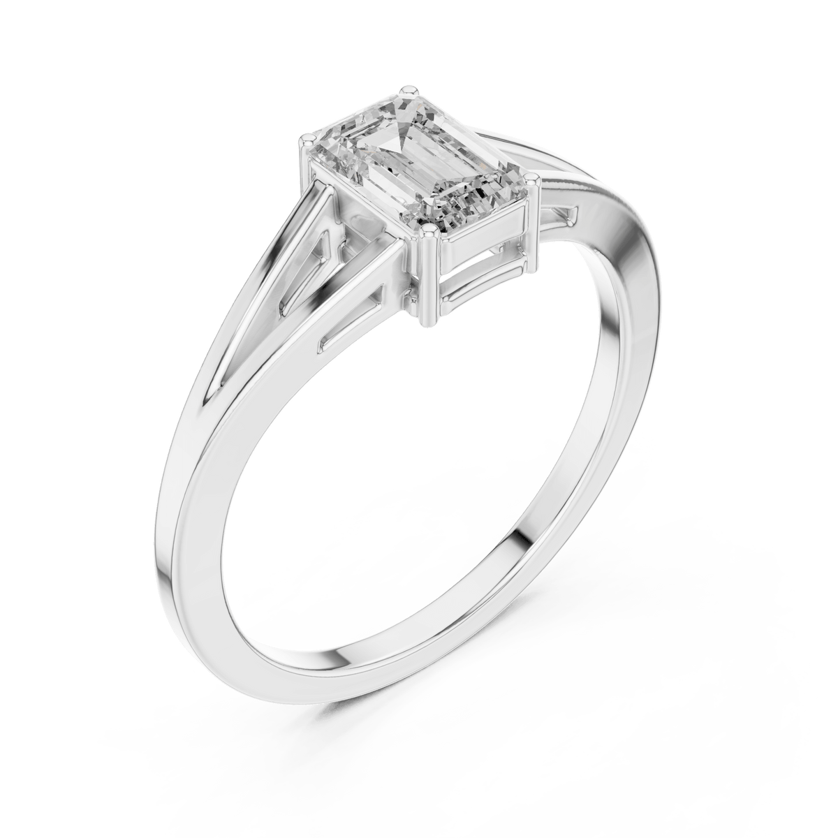 Modern Emerald Cut Open Shank Lab Grown Diamond Ring