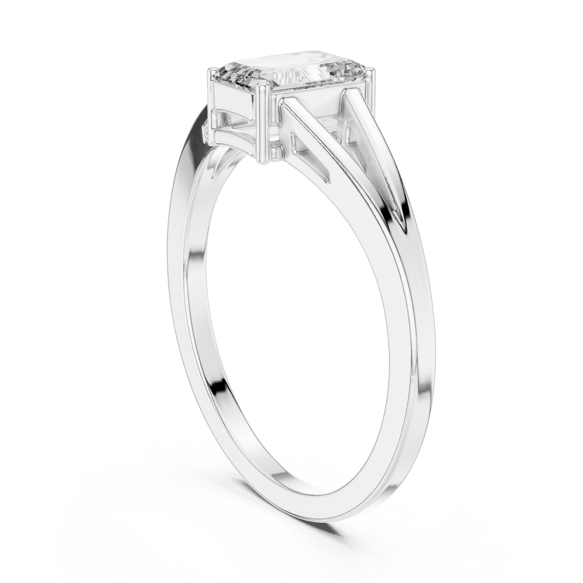 Modern Emerald Cut Open Shank Lab Grown Diamond Ring
