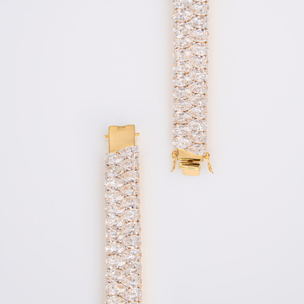 14K Solid Yellow Gold Double Row Pear Cut Lab Grown Diamond Tennis Bracelet
