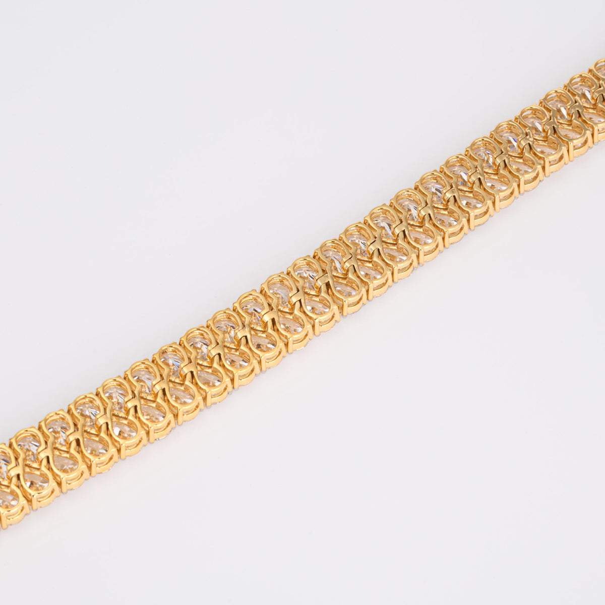 14K Solid Yellow Gold Double Row Pear Cut Lab Grown Diamond Tennis Bracelet