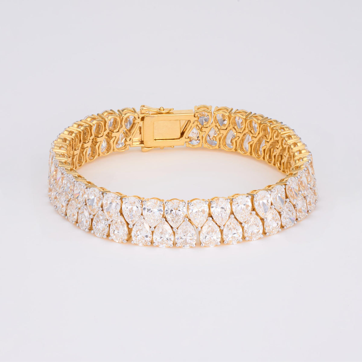 14K Solid Yellow Gold Double Row Pear Cut Lab Grown Diamond Tennis Bracelet