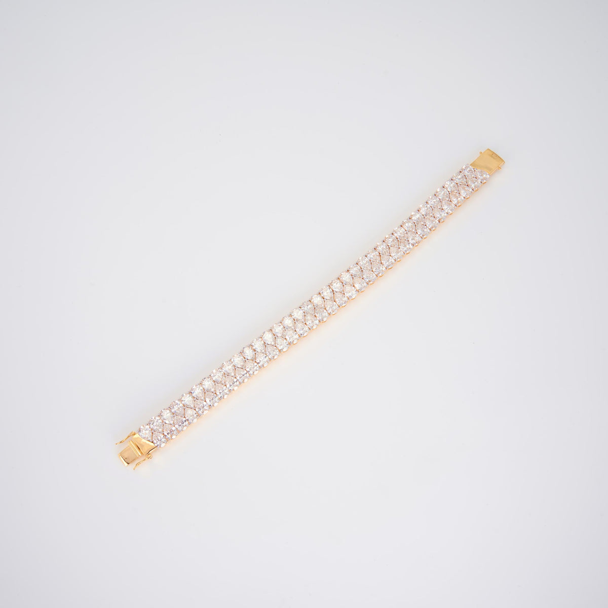14K Solid Yellow Gold Double Row Pear Cut Lab Grown Diamond Tennis Bracelet