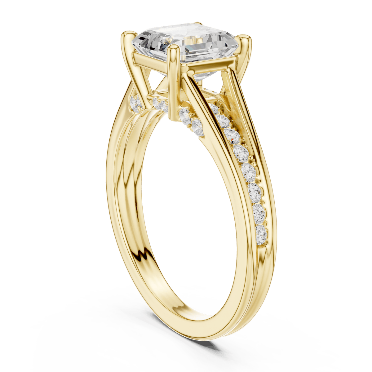 14KT Yellow Gold Asscher Cut Lab Grown Diamond Split Shank Engagement Ring