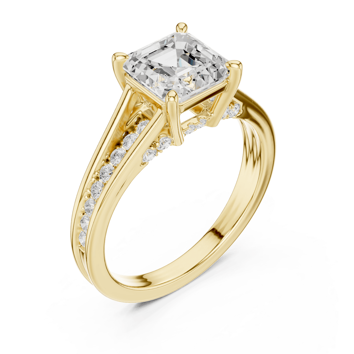 14KT Yellow Gold Asscher Cut Lab Grown Diamond Split Shank Engagement Ring
