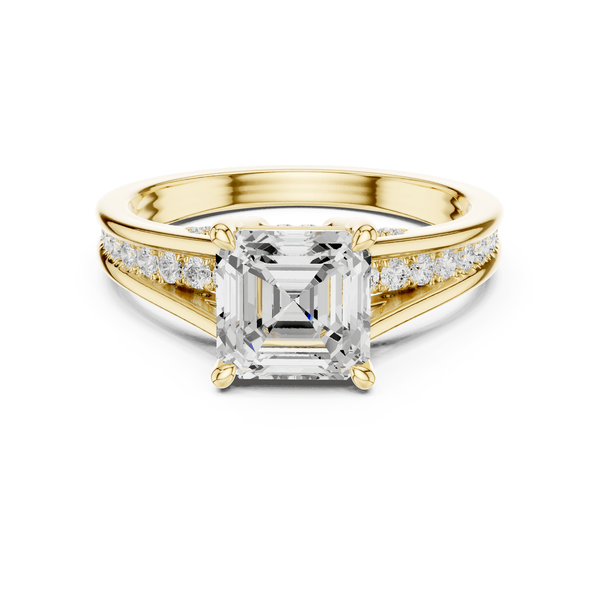 14KT Yellow Gold Asscher Cut Lab Grown Diamond Split Shank Engagement Ring