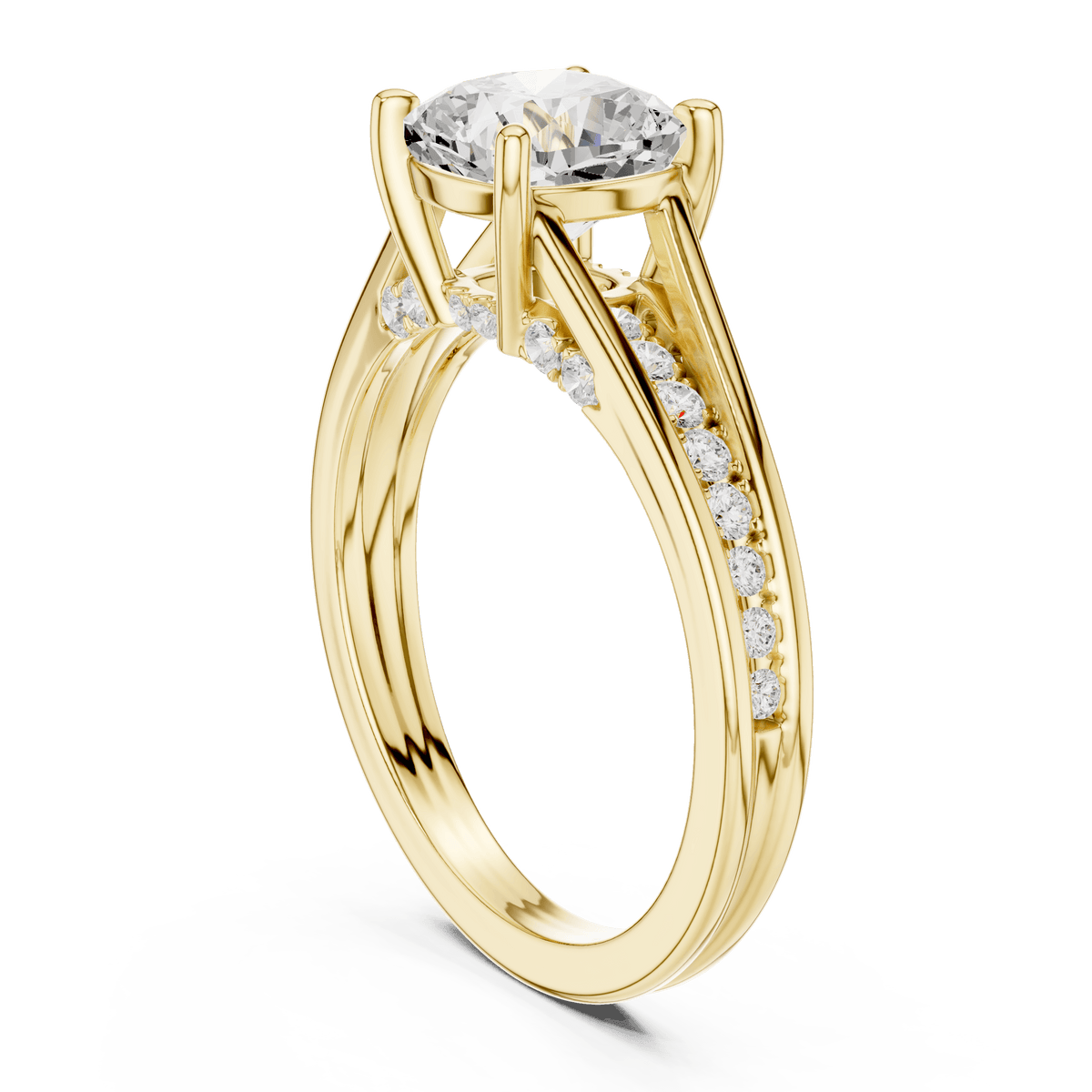 Cushion Cut Lab Diamond Ring with Channel Set Shoulders in 14KT Solid Gold