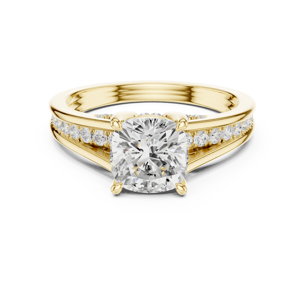 Cushion Cut Lab Diamond Ring with Channel Set Shoulders in 14KT Solid Gold