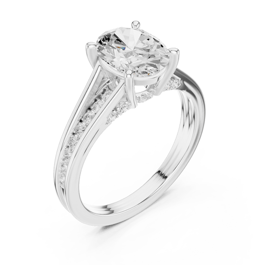 Luxury Oval Cut Diamond Ring with Channel Accent Band in 925 Silver