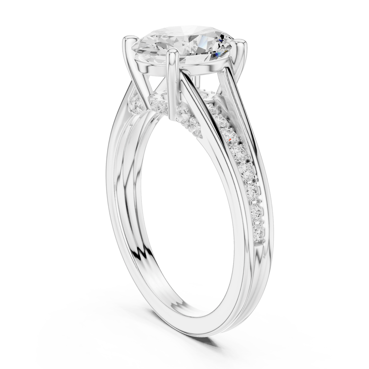 Luxury Oval Cut Diamond Ring with Channel Accent Band in 925 Silver