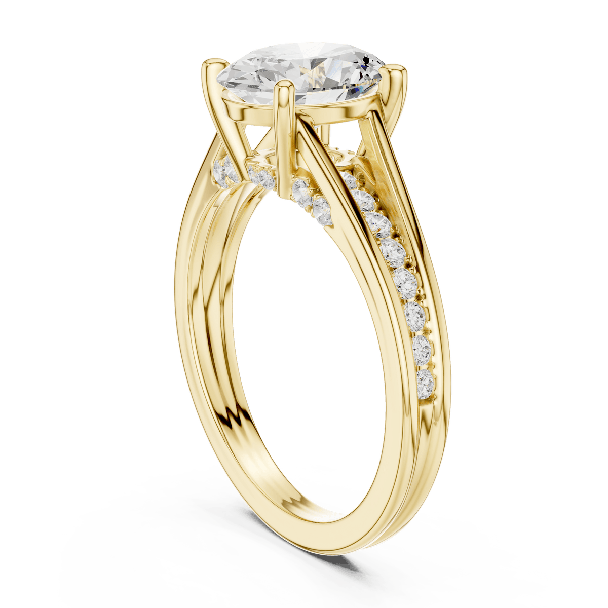 14KT Yellow Gold Channel Set Accent Oval  Solitaire Ring