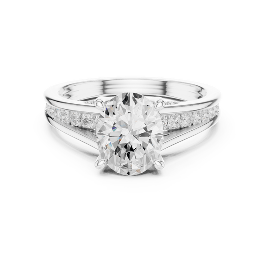 Luxury Oval Cut Diamond Ring with Channel Accent Band in 925 Silver
