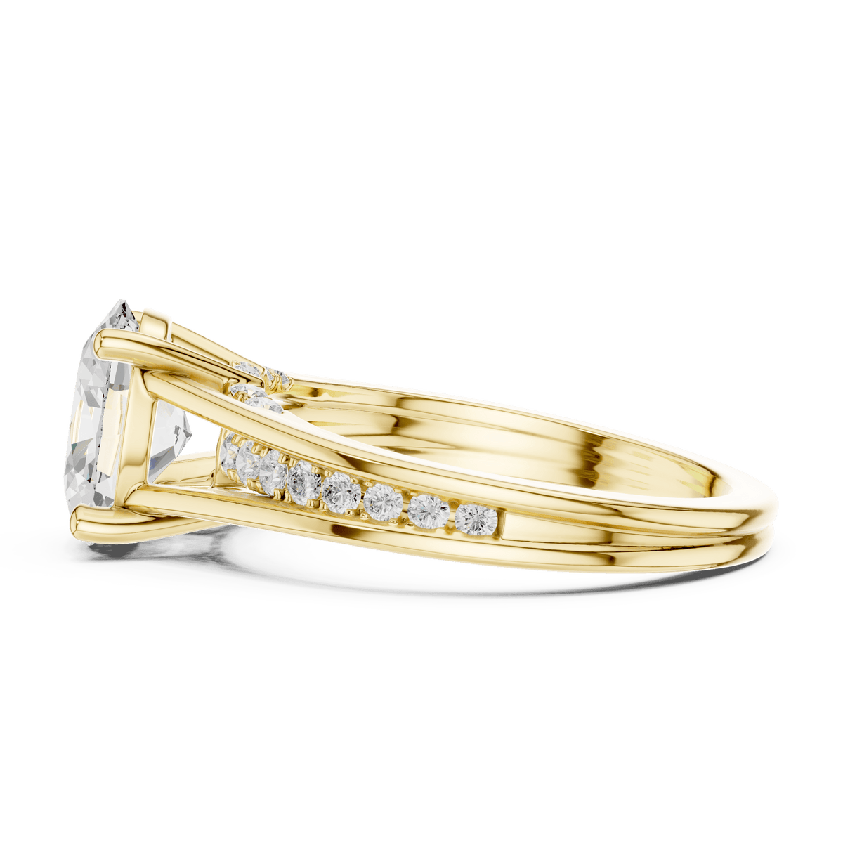 14KT Yellow Gold Channel Set Accent Oval  Solitaire Ring