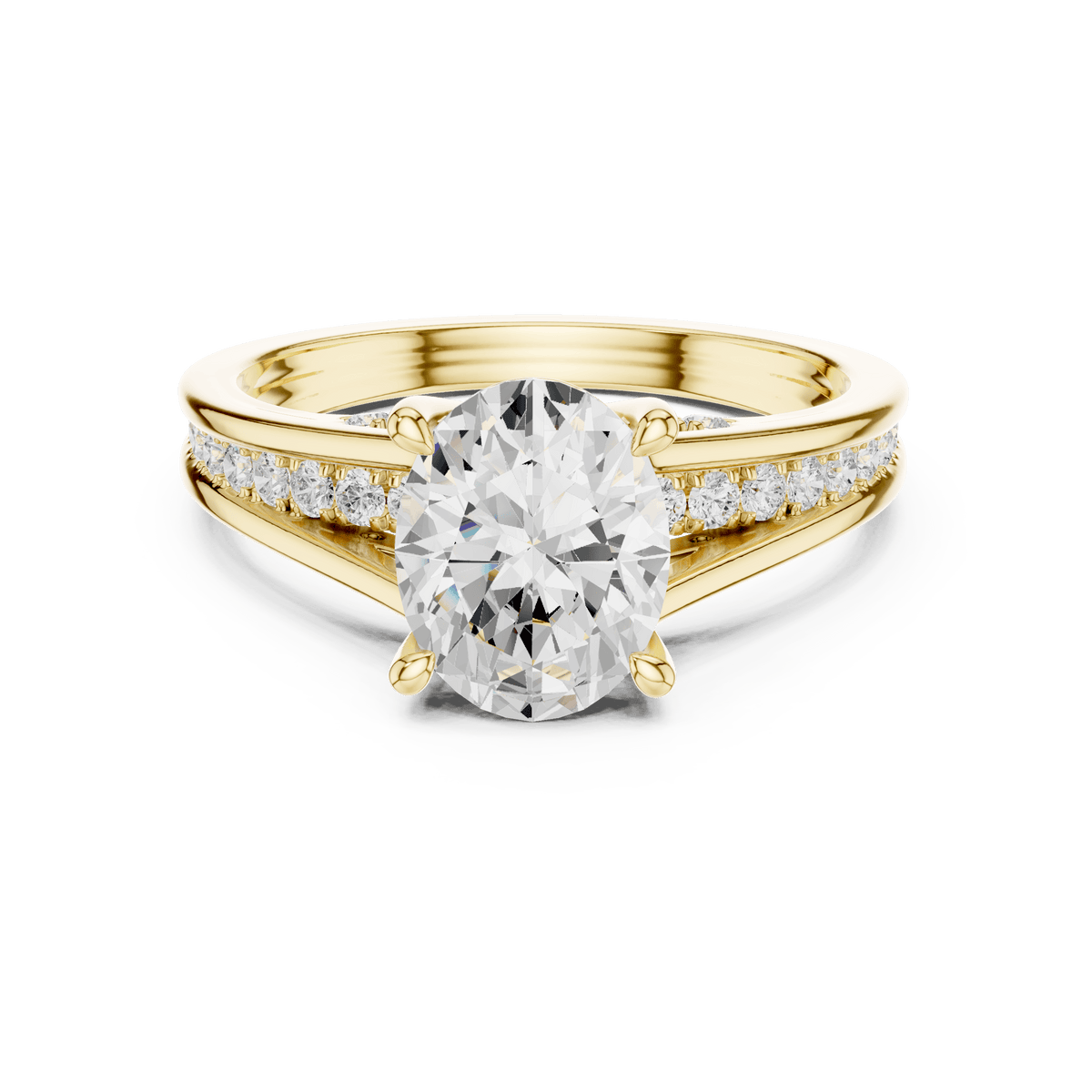 14KT Yellow Gold Channel Set Accent Oval  Solitaire Ring
