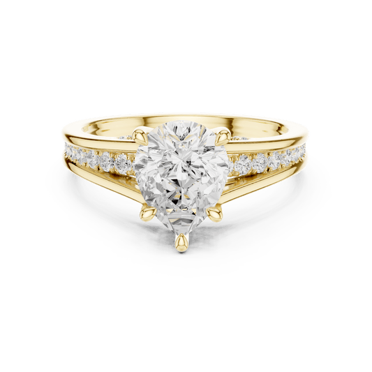 Pear Cut Lab Diamond Ring with Channel Set Shoulders in Solid Gold