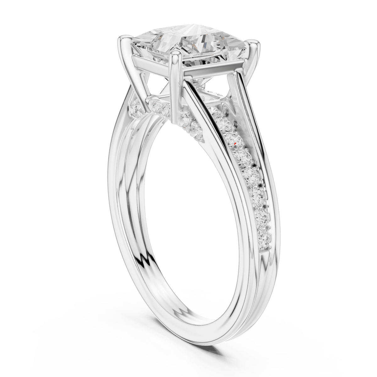 Modern Princess Cut Diamond Ring with Channel Accent Band in 925 Silver