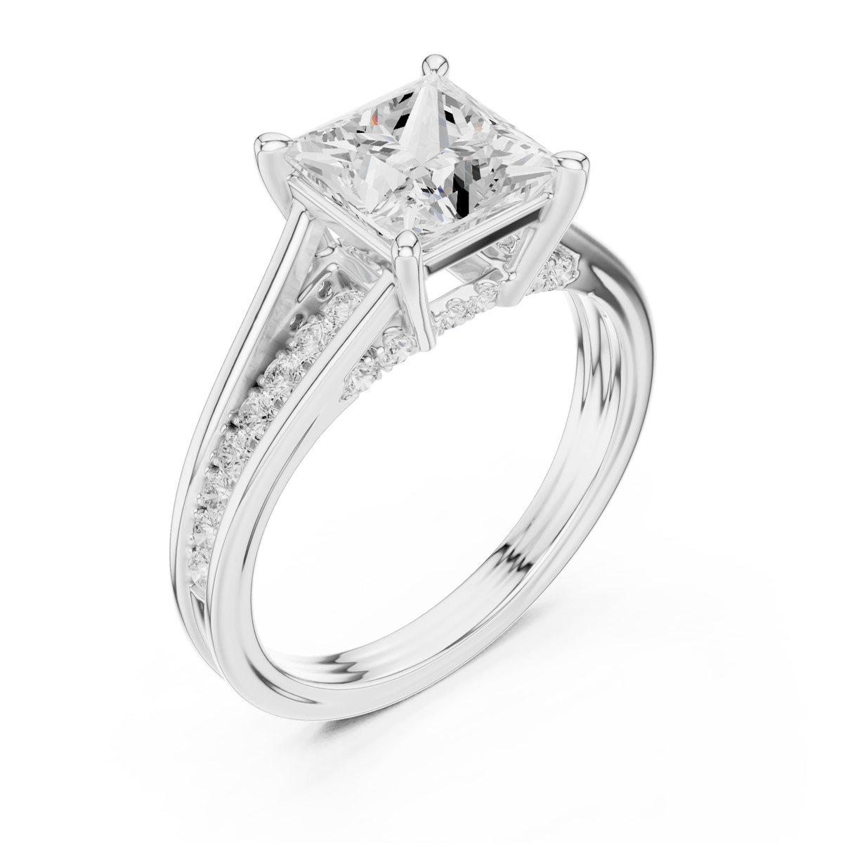 Modern Princess Cut Diamond Ring with Channel Accent Band in 925 Silver