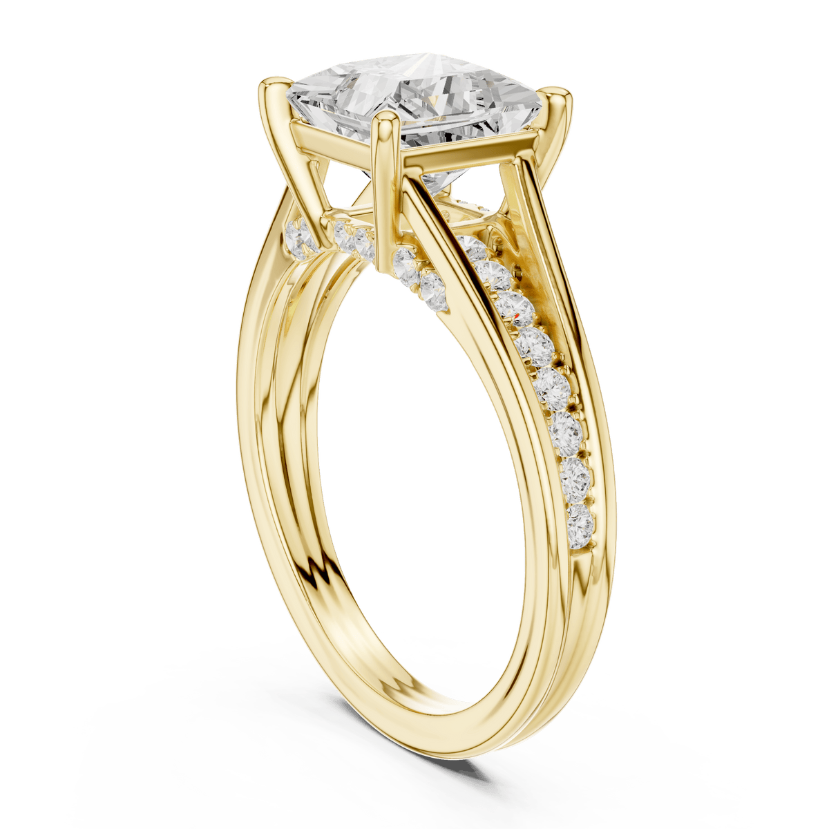 14KT Yellow Gold Princess Cut Lab Grown Diamond Split Shank Ring