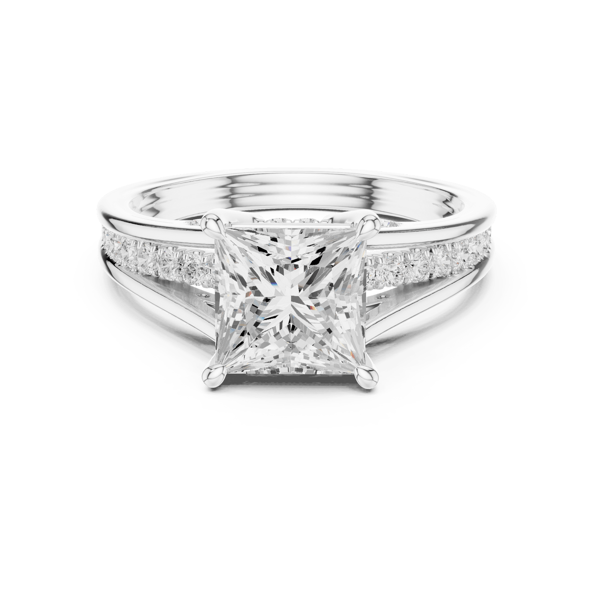 Modern Princess Cut Diamond Ring with Channel Accent Band in 925 Silver