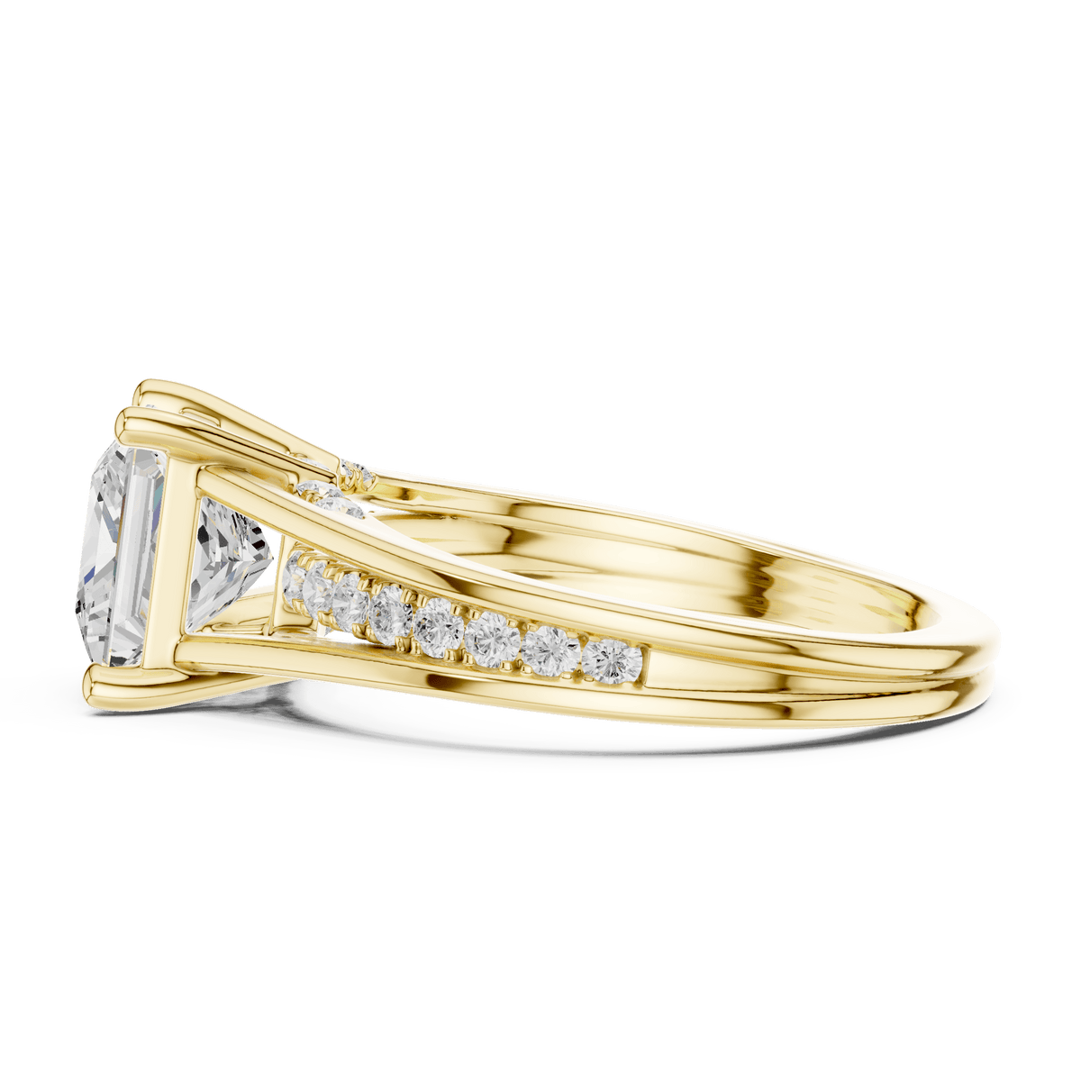 14KT Yellow Gold Princess Cut Lab Grown Diamond Split Shank Ring