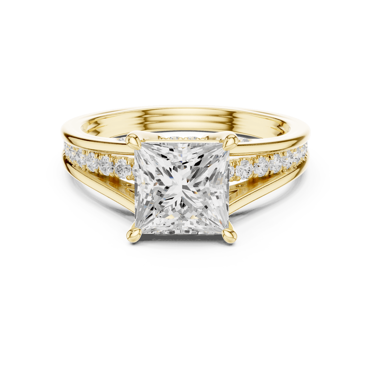 14KT Yellow Gold Princess Cut Lab Grown Diamond Split Shank Ring