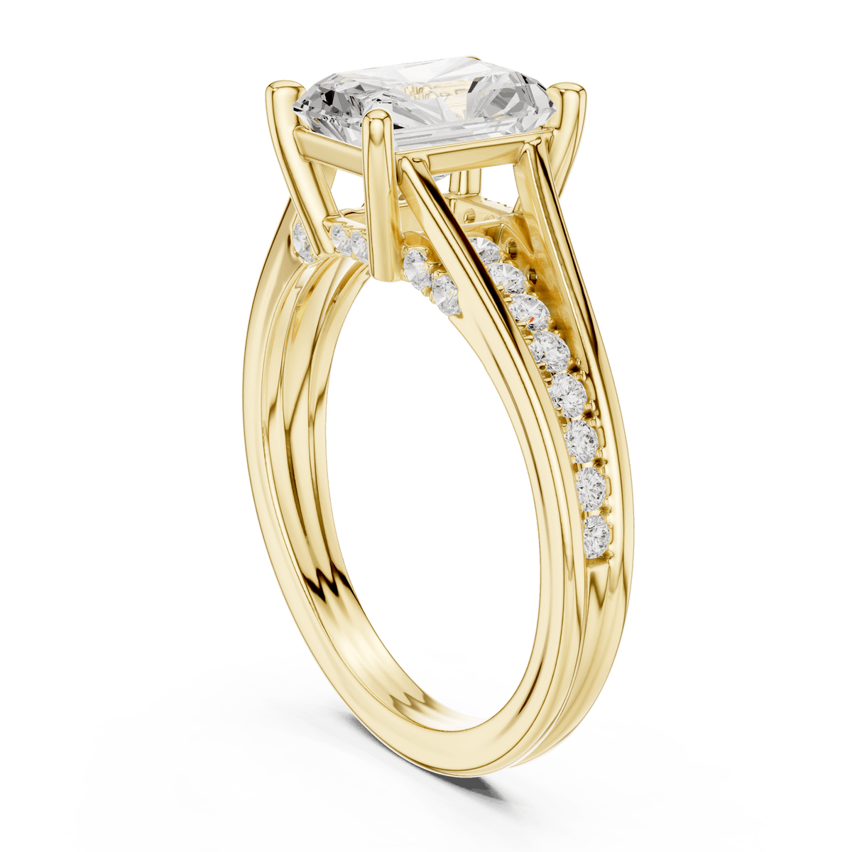 Radiant Cut Lab Diamond Ring with Channel Set Shoulders in Solid Gold
