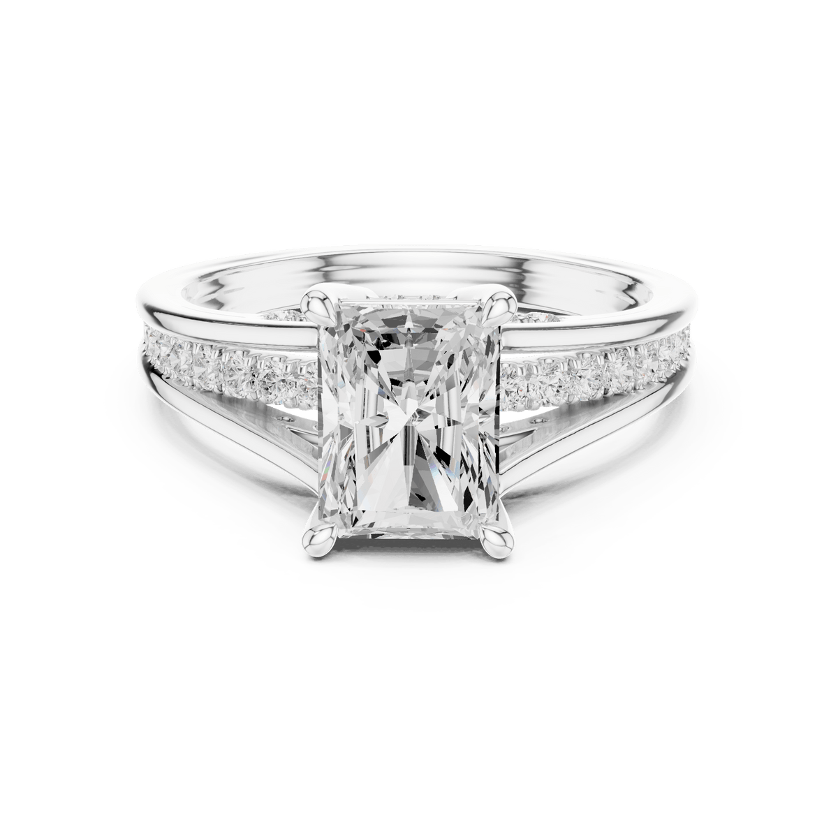 Radiant Cut Solitaire Ring with Pave Split Shank in 925 Sterling Silver