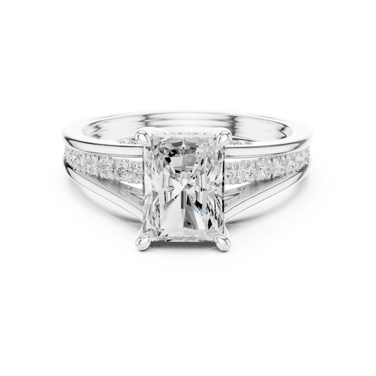 Radiant Cut Solitaire Ring with Pave Split Shank in 925 Sterling Silver