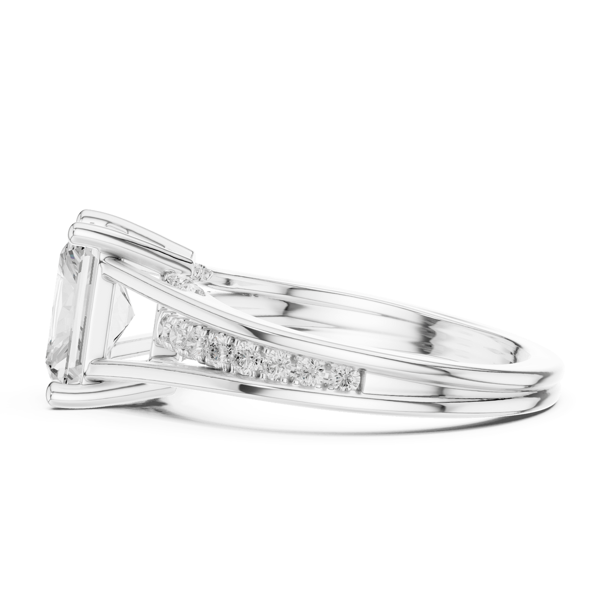 Radiant Cut Solitaire Ring with Pave Split Shank in 925 Sterling Silver