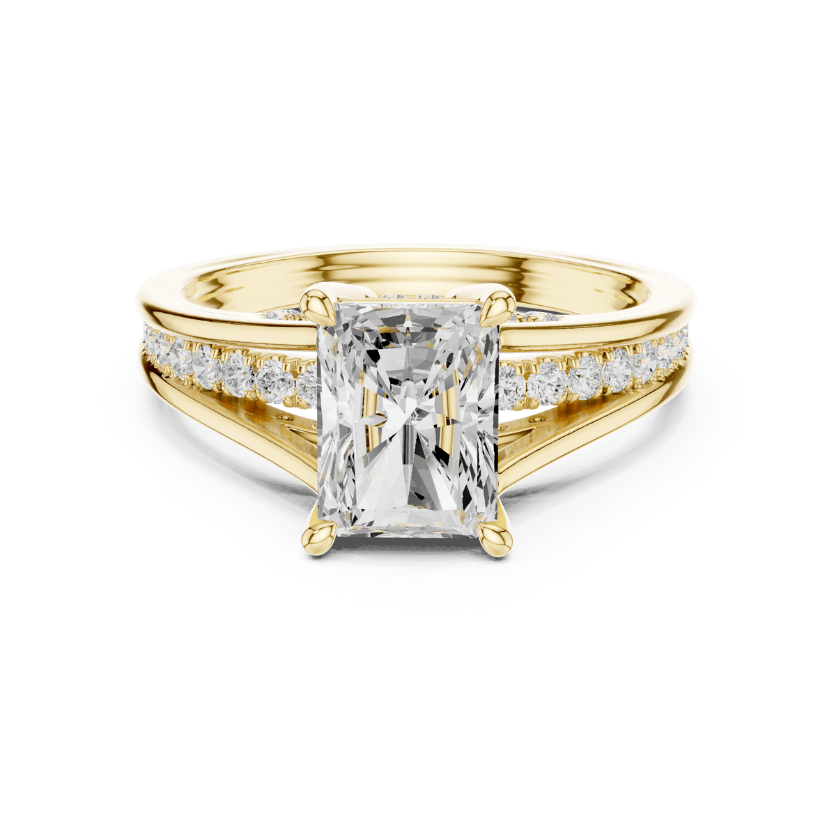 Radiant Cut Lab Diamond Ring with Channel Set Shoulders in Solid Gold