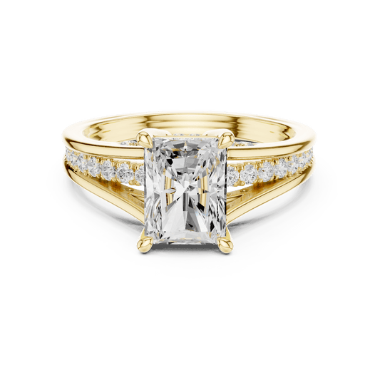 Radiant Cut Lab Diamond Ring with Channel Set Shoulders in Solid Gold