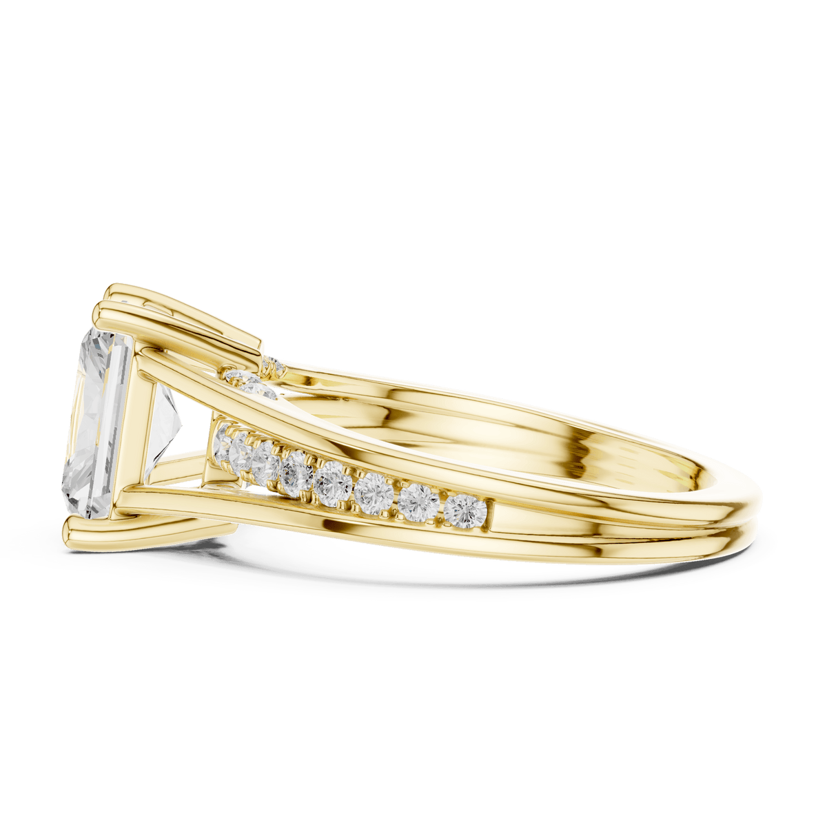 Radiant Cut Lab Diamond Ring with Channel Set Shoulders in Solid Gold