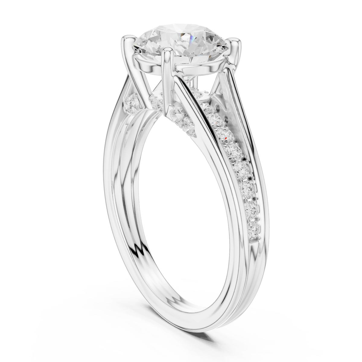 Round Cut Solitaire Ring with Channel Accent Band  in 925 Silver