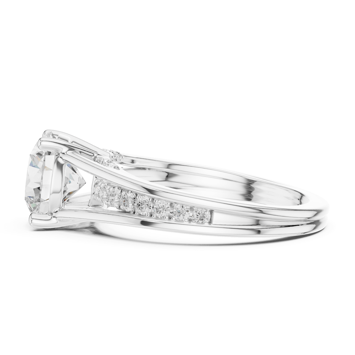 Round Cut Solitaire Ring with Channel Accent Band  in 925 Silver