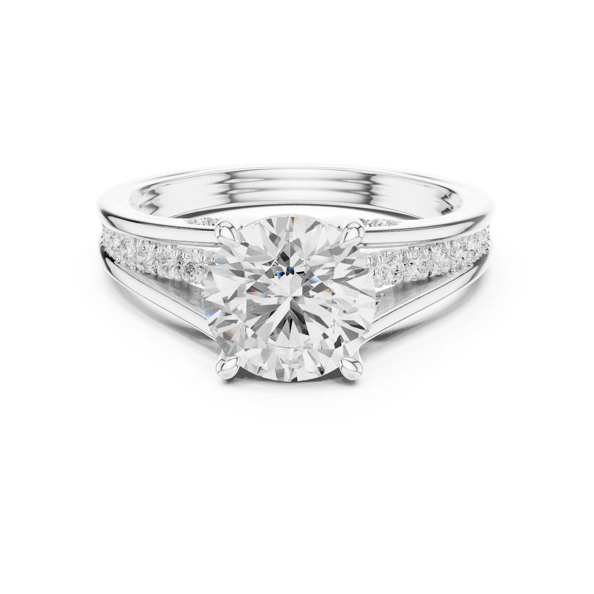 Round Cut Solitaire Ring with Channel Accent Band  in 925 Silver