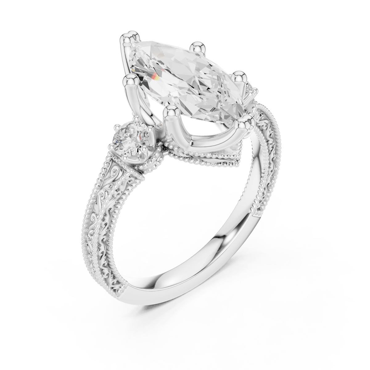 925 Sterling Silver Marquise Cut Three-Stone Lab Grown Diamond Engagement Ring