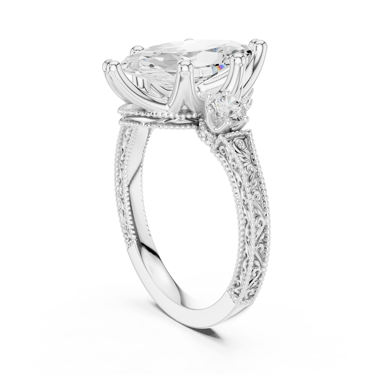 925 Sterling Silver Marquise Cut Three-Stone Lab Grown Diamond Engagement Ring