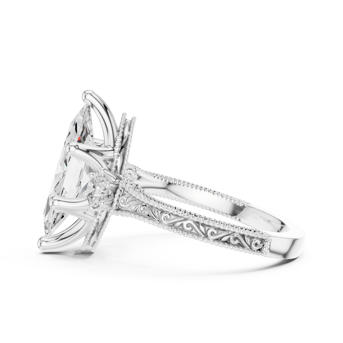 925 Sterling Silver Marquise Cut Three-Stone Lab Grown Diamond Engagement Ring