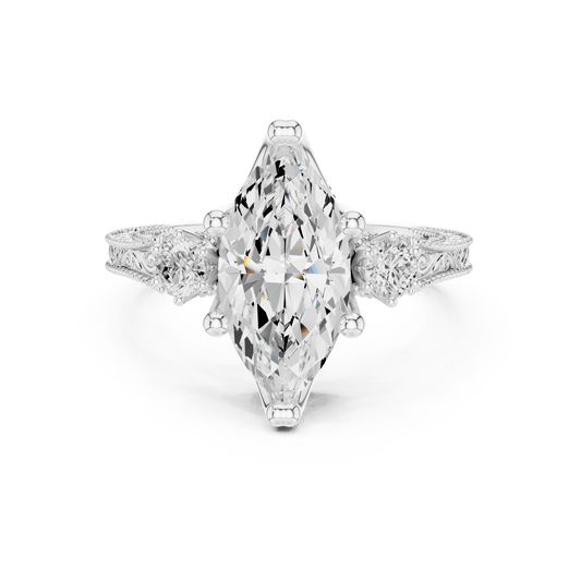 925 Sterling Silver Marquise Cut Three-Stone Lab Grown Diamond Engagement Ring