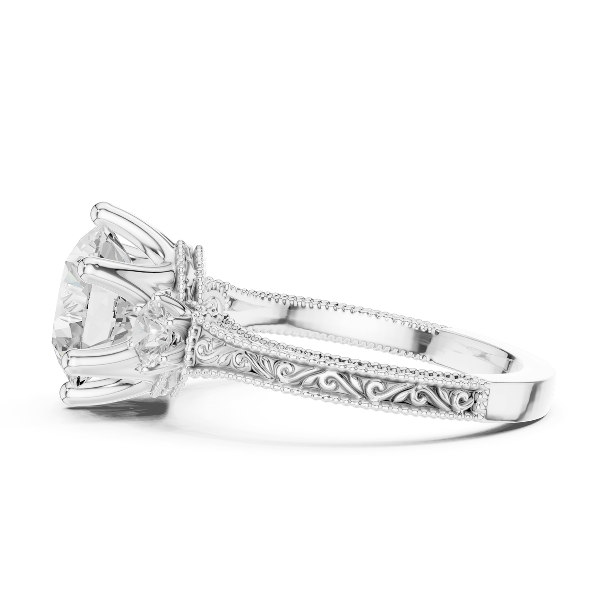 Classic Round Diamond Three-Stone Ring with Channel Accent Band in 925 Silver