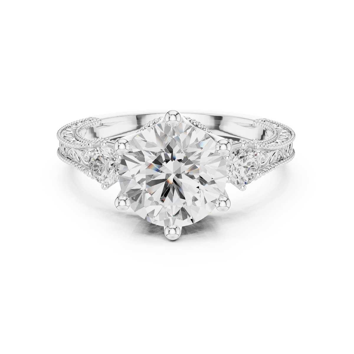 Classic Round Diamond Three-Stone Ring with Channel Accent Band in 925 Silver