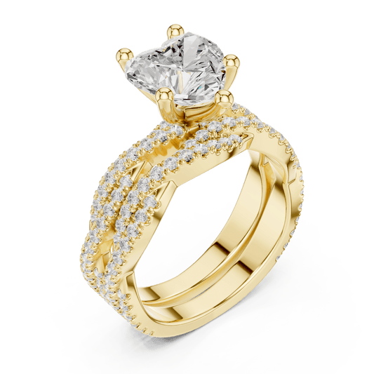 Romantic Heart Shape Lab Grown Split Shank Ring in 14KT Solid Gold