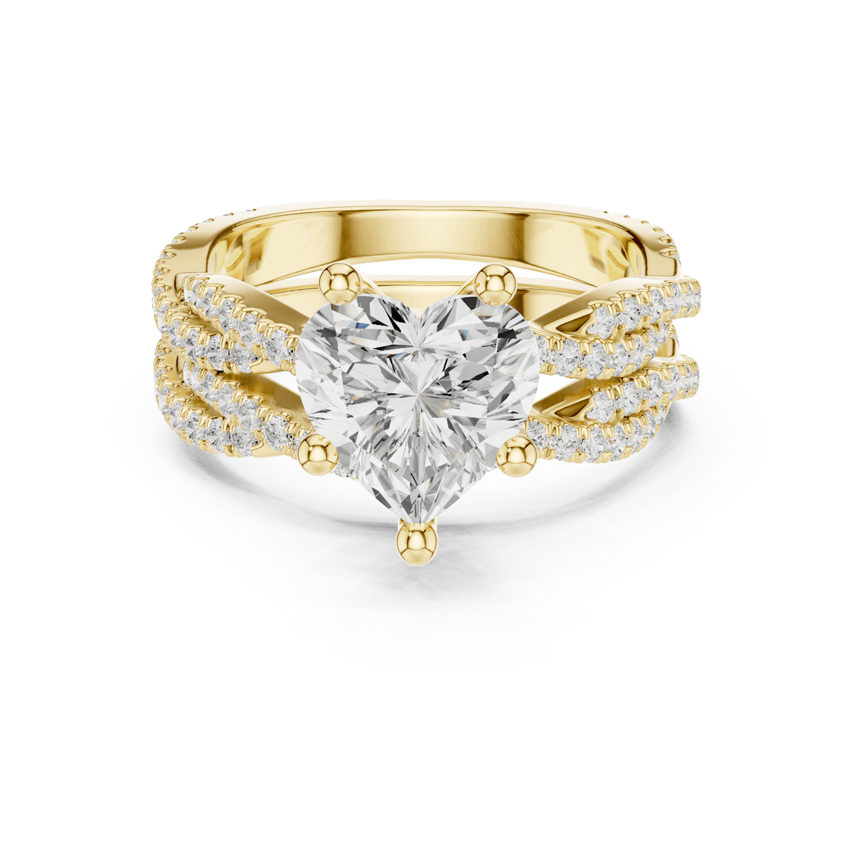 Romantic Heart Shape Lab Grown Split Shank Ring in 14KT Solid Gold