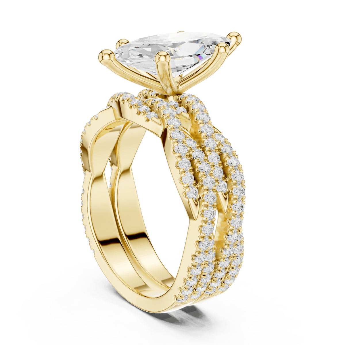 14KT Yellow Gold Marquise Cut Lab Diamond Crossover Pave Ring