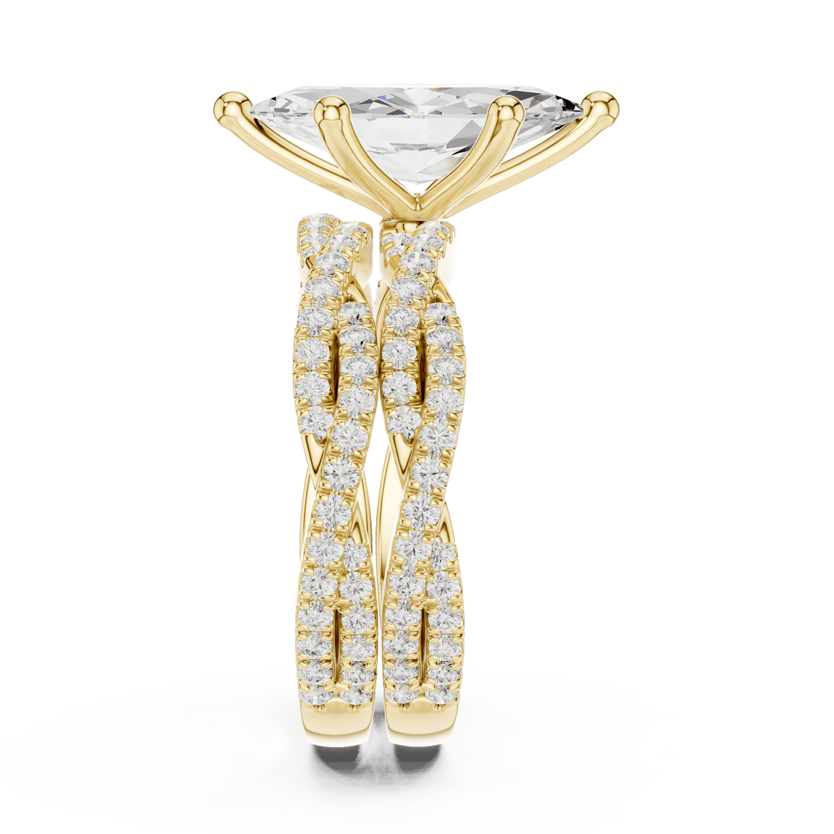 14KT Yellow Gold Marquise Cut Lab Diamond Crossover Pave Ring
