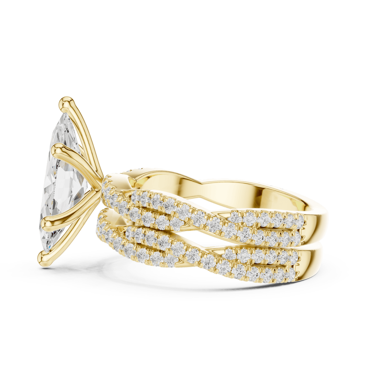 14KT Yellow Gold Marquise Cut Lab Diamond Crossover Pave Ring