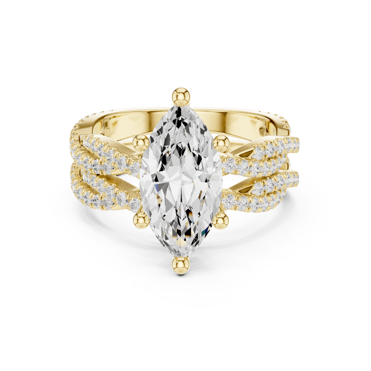 14KT Yellow Gold Marquise Cut Lab Diamond Crossover Pave Ring