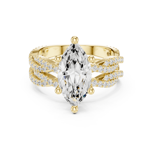 14KT Yellow Gold Marquise Cut Lab Diamond Crossover Pave Ring