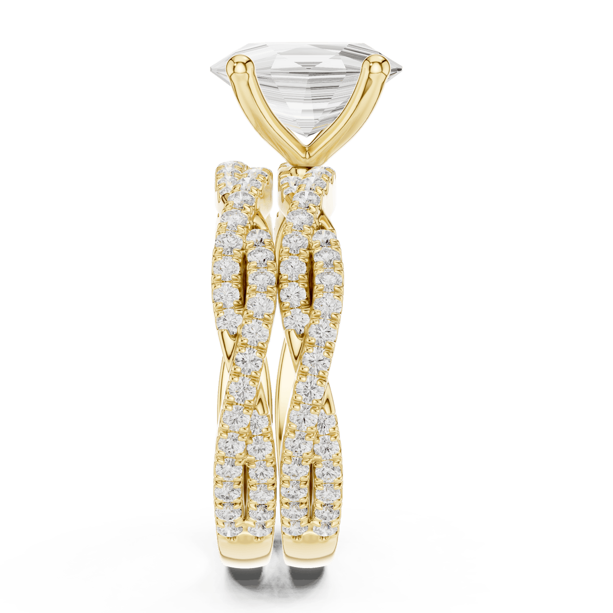 Oval Shape Lab Grown  Solitaire with Woven Pave Band in Solid Gold