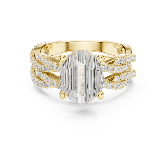 Oval Shape Lab Grown  Solitaire with Woven Pave Band in Solid Gold