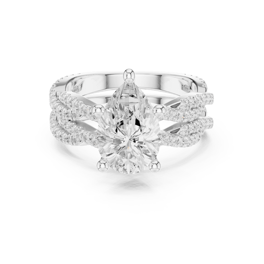 925  Silver Pear Cut Lab Grown Diamond Twisted Pave Engagement Ring